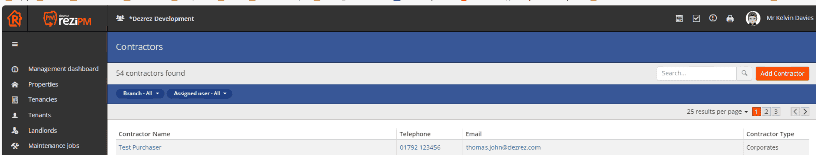 Add contractor button