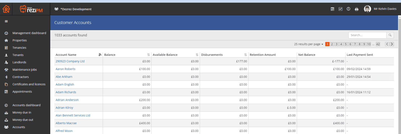 Accounts grid