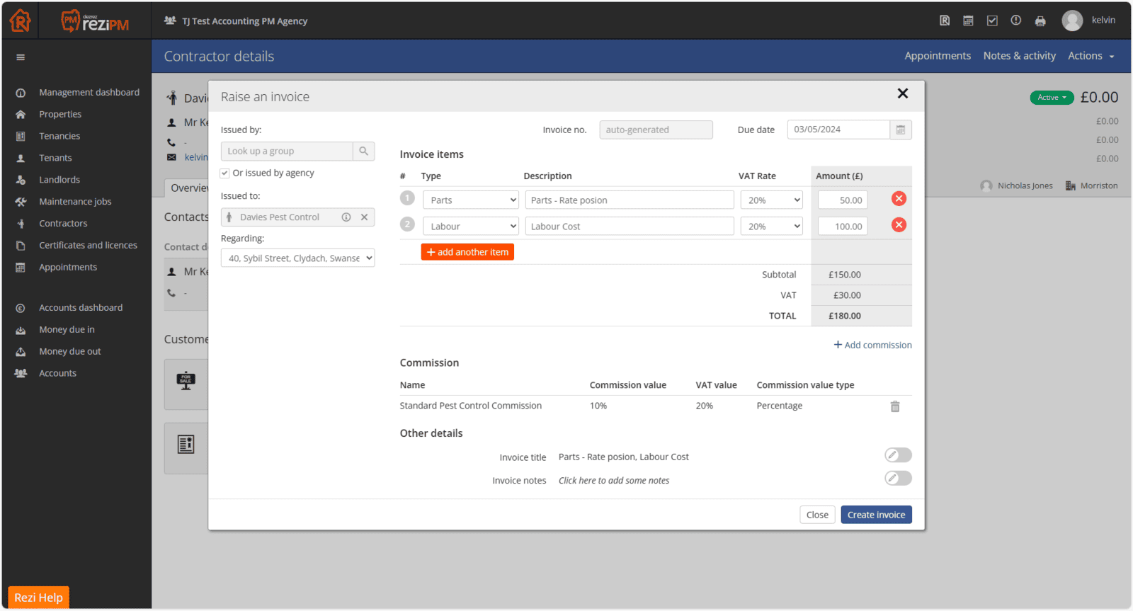 Contractor Invoice with commission