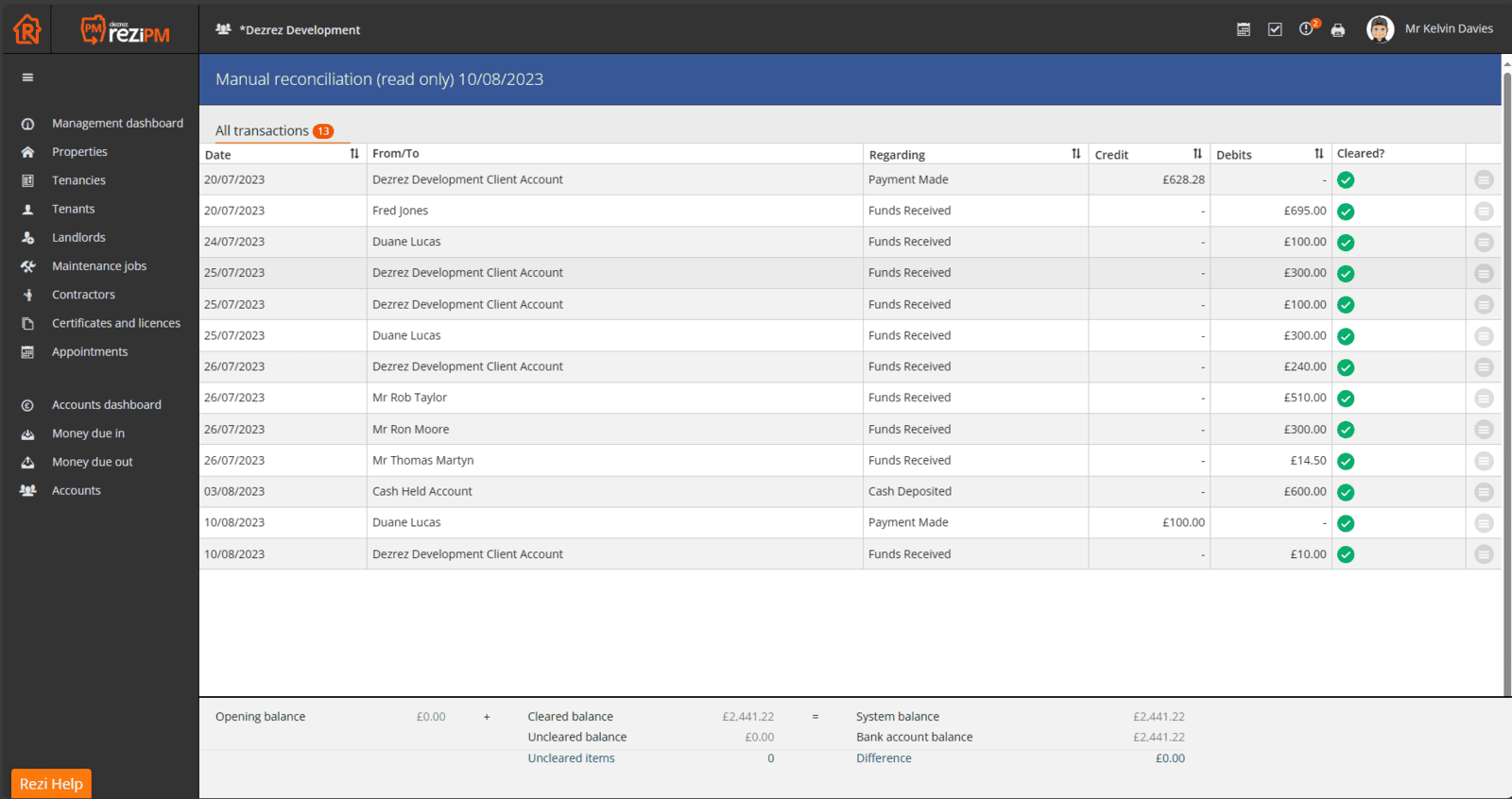 Client account reconciliation
