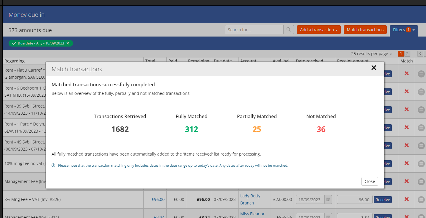 Matched banking transactions