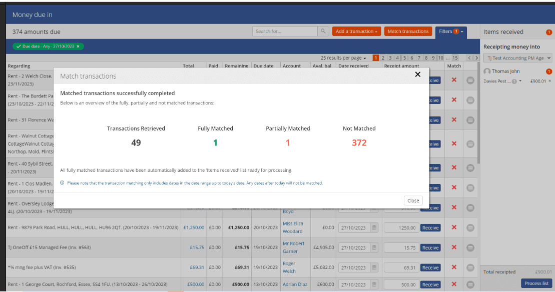 bank matching summary