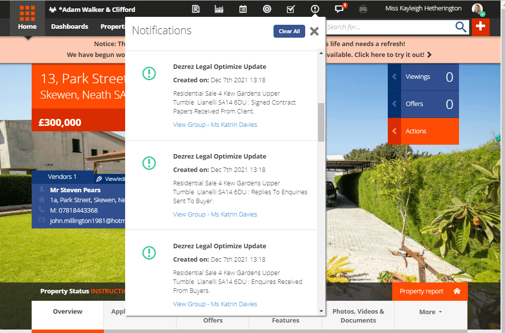 Dezrezlegal dashboard in Rezi
