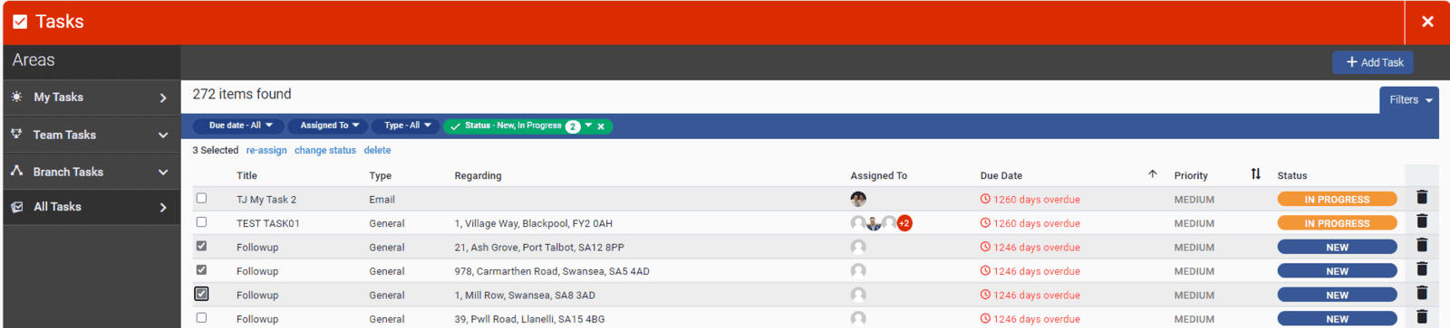 Tasks and bulk options