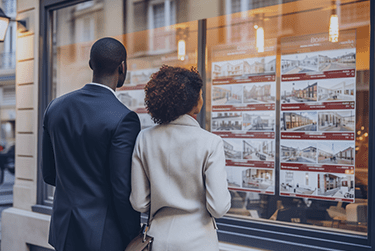 persons looking into real estate window