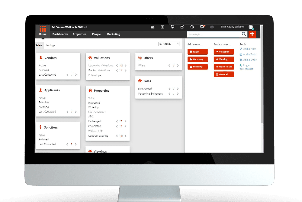 Homepage Dashboard in Rezi CRM
